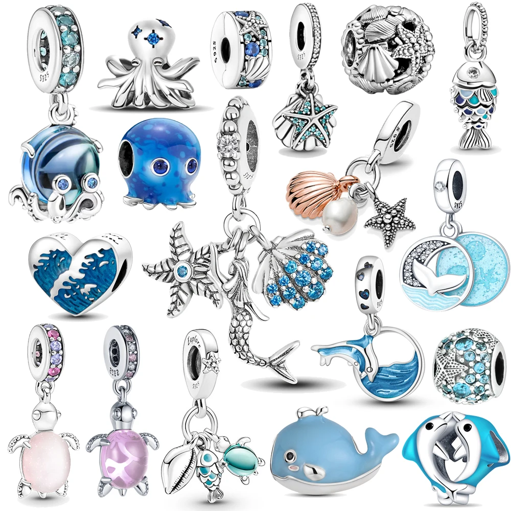 New Ocean Blue Sea Turtle Dangle Bead Fit Original Pandora Charms Silver 925 Bracelet Pendants Women Jewelry Summer Collection