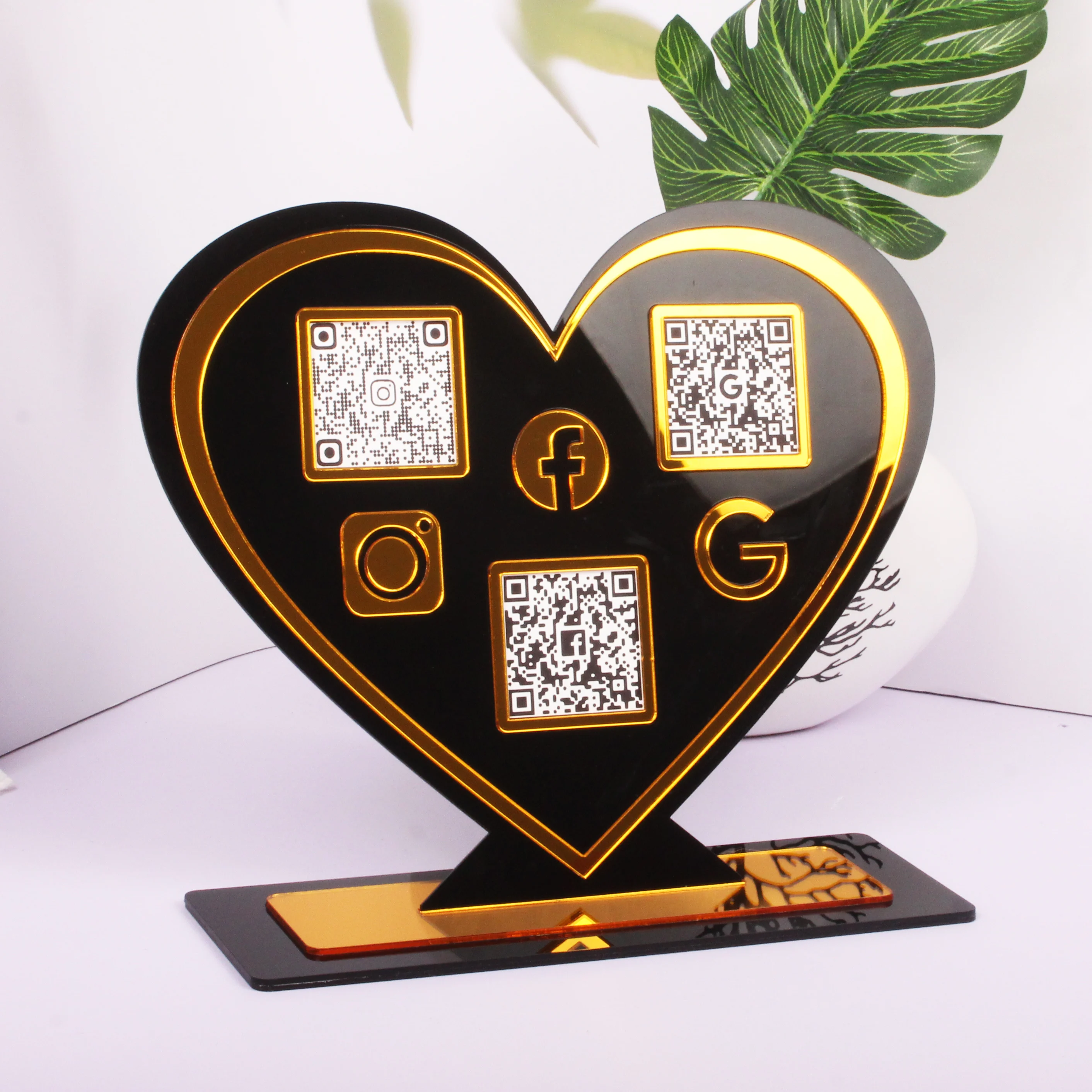 علامات الوسائط الاجتماعية للأعمال، مسح رمز الاستجابة السريعة، مخصص، اتبع لوحة أيقونة ذهبية من الأكريليك الدائمة، Instagram Facebook Google Sign #6