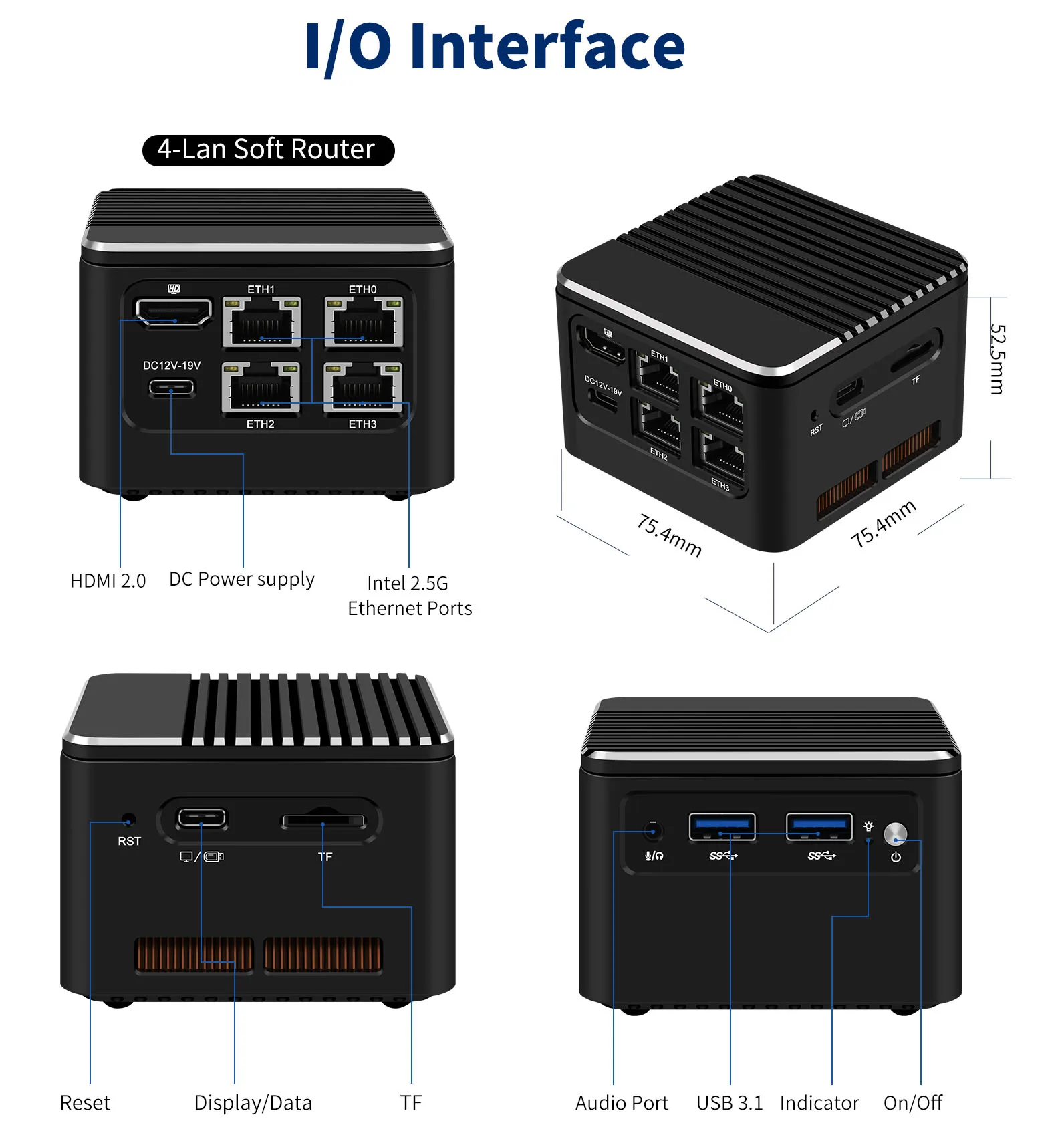 Portable Mini PC N100/i3-N305  4-LAN Dual Display HDMI/Type-C Desktop Computer,DDR5/M.2 NVMe SSD Pocket PC Win 11
