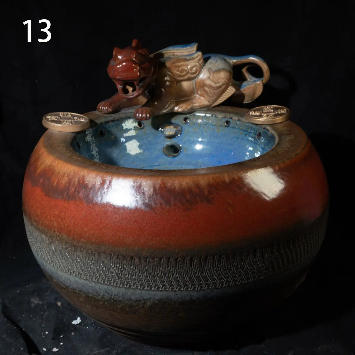 Handmade ceramic water wheel office Pixiu lucky wheel ornament