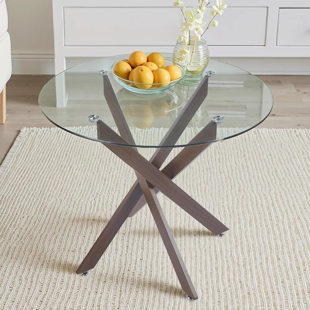 

Dining Table for 4 Modern Round Table 35.43 Kitchen & Dining Room Tables with Metal Legs and Glass Tabletop for Dinings Ro
