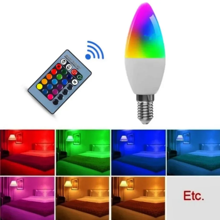 LED 전구 양초 색상 실내 네온 사인 전구 RGB 테이프, 컨트롤러 조명 포함, 가정용 밝기 조절 스마트 램프, E14, 85-265V