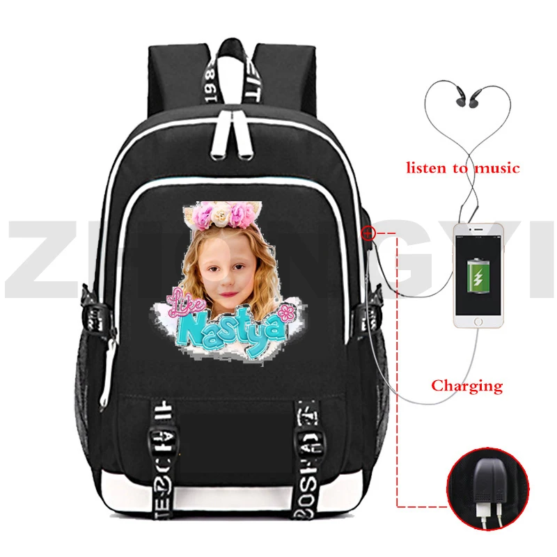 

Russia Like Nastya Backpack Teenager School Zipper Bag Kids Like Nastya Anime USB Type Travel Rucksack Large Mochila Laptop Bag