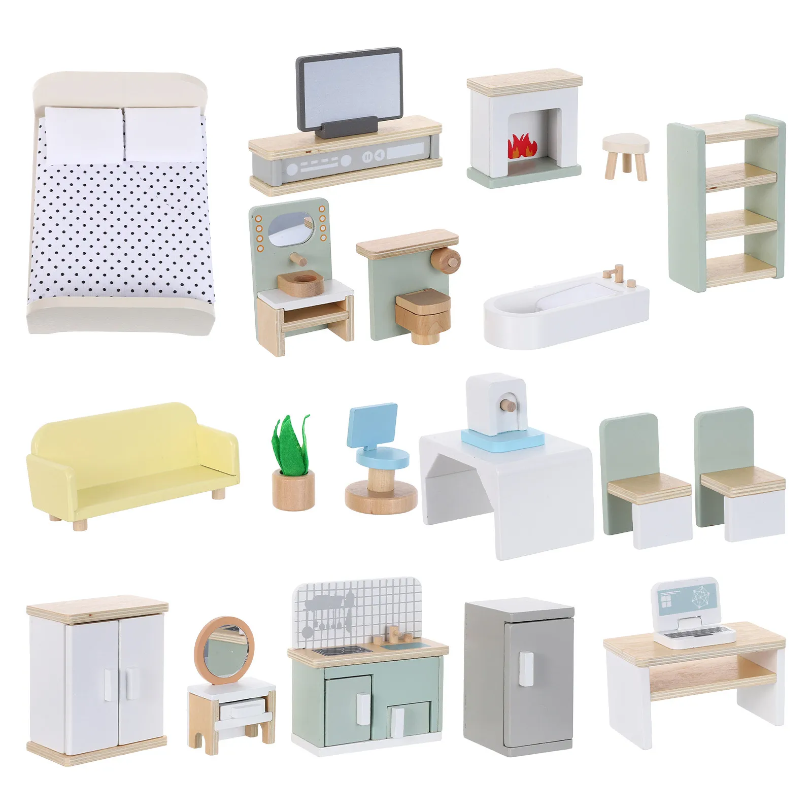 

Набор деревянной миниатюрной мебели для кукольного домика, для детских ролевых игр, включает аксессуары для кухни, спальни, ванной комнаты, Рождество