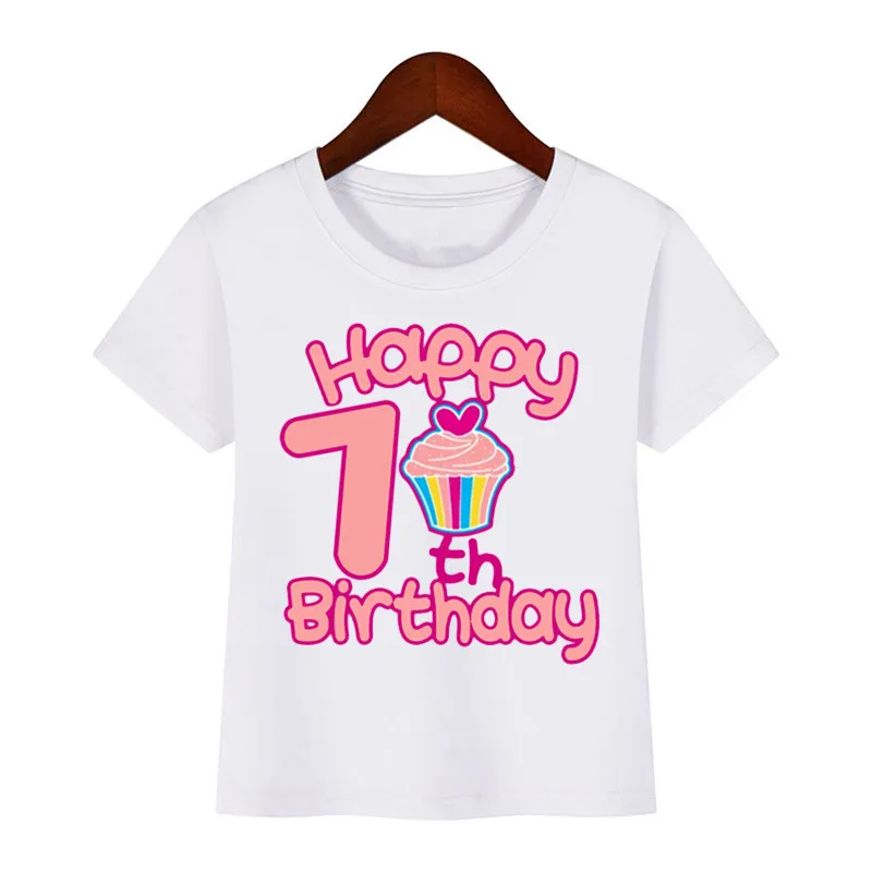 Children Happy Birthday 3-9 Years Number Print White T-shirts Boys&Girls Funny Present Baby Tops Kids Summer Short T Shirt