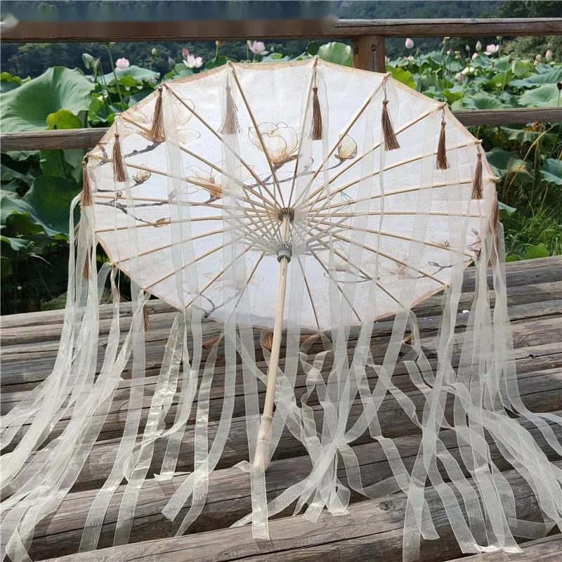 Photos Of Hanfu Fairy Decorative Umbrella Cos Props Ancient Wind Streamer Umbrella Ancient Transparent Ancient Umbrella Parasol