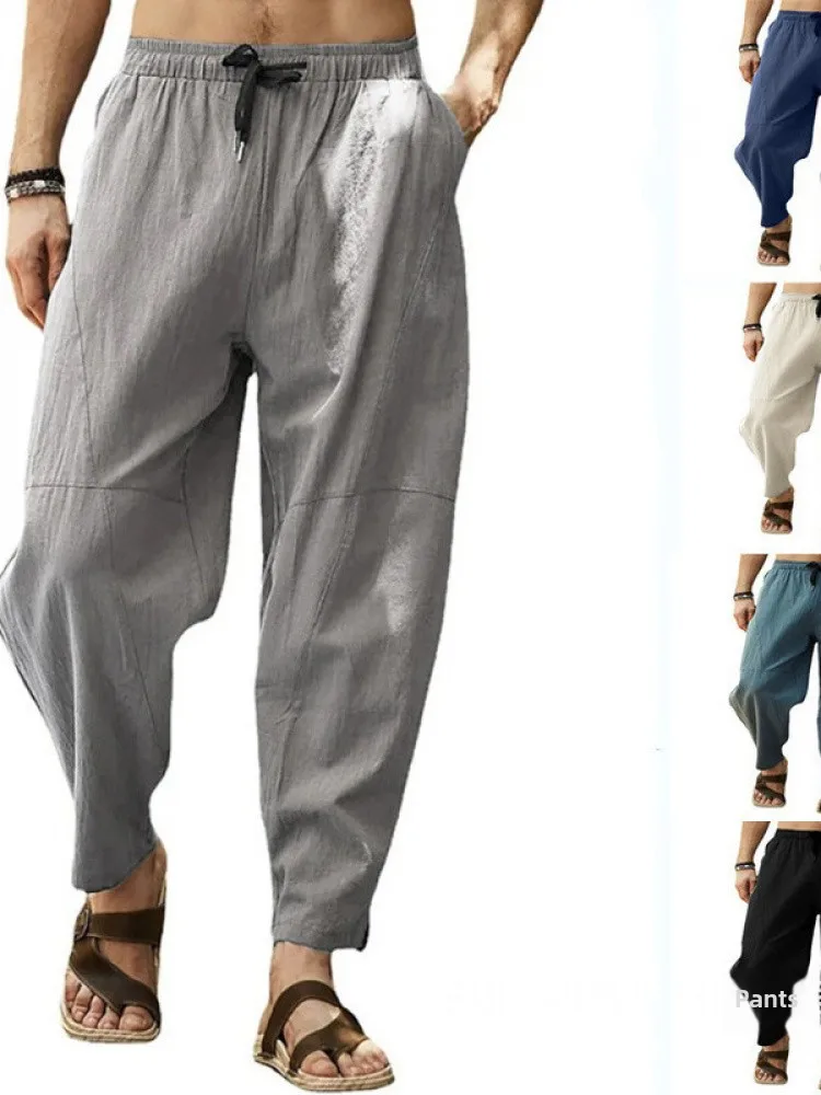 

Loose Cotton Linen Men's Casual Pants Big Size Comfortable Dstring Hip Hop Small Footed Trousers Youth Spring Faion