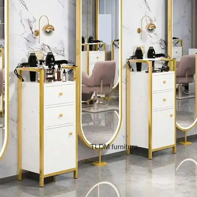 Carros de salón modernos y ligeros de lujo, muebles de salón simples, carrito auxiliar de salón de belleza con ruedas, gabinete de almacenamiento multicapa A