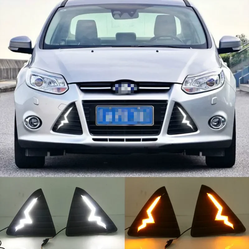 

12V LED Car DRL for Ford Focus 3 MK3 2012 2013 2014 2015 daytime running lights fog lamp cover with turn off and dimming Relay