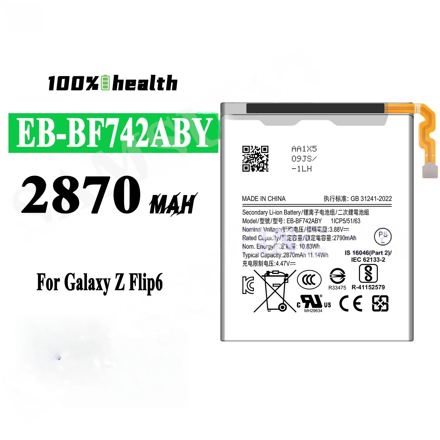 EB-BF742ABY EB-BF741ABY 1130mAh Folding Screen Mobile Phone Battery for Samsung Galaxy Z Flip 6 Rechargeable Battery