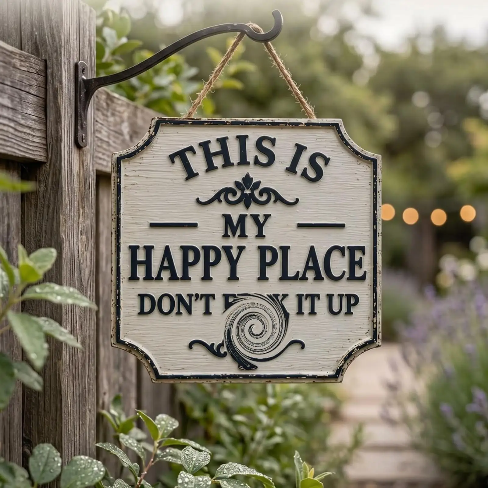 Vintage Square Wooden Garden Sign This Is My Happy Place Outdoor Decor for Home Farmhouse Backyard Patio Lawn Porch Bar