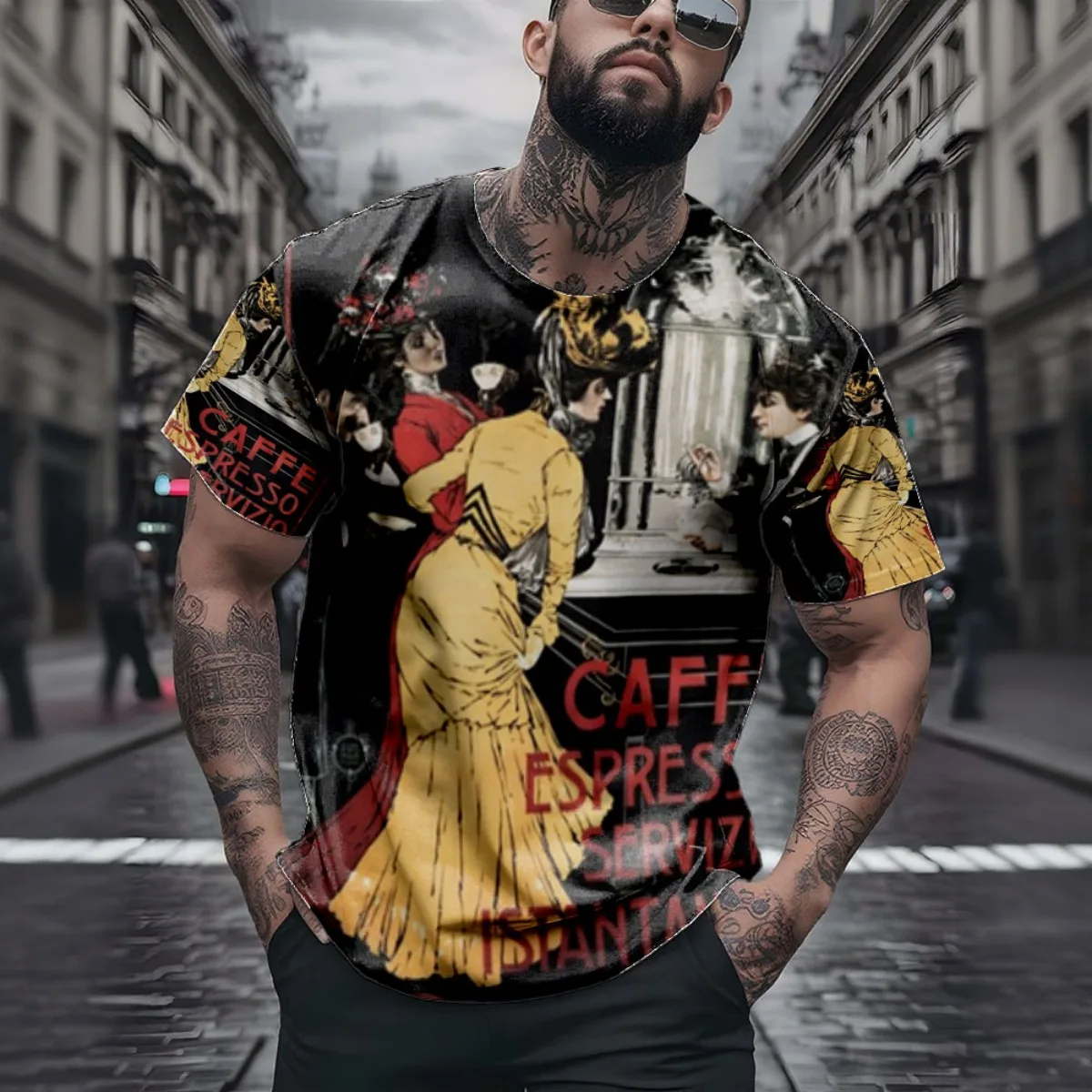 CAFFE ESPRESSO SERVIZIO ISTANTANEO Vintage publicidad italiana 2025 nueva llegada moda hombres corto Sve All-Over Print T-S