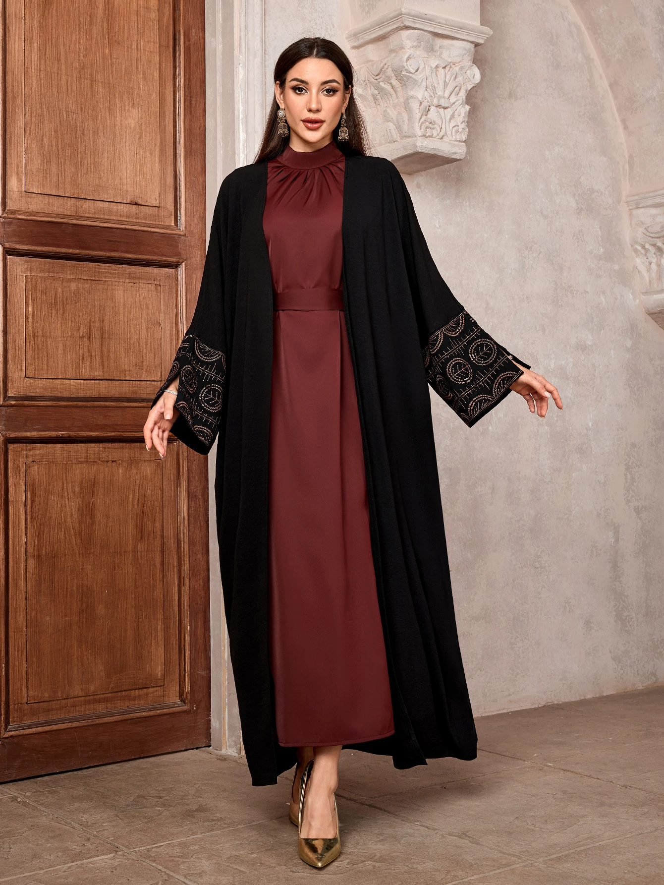 2024 New Arrival haft muzułmański Kefiyyeh Abaya Ramadan dubaj Abaya Kaftan kobiety muzułmańska sukienka skromna islamska odzież szaty