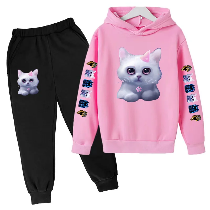 

Kids Cat Dinosaur Wolf Print Hoodie Sweatshirt Jumper 3-12Y Boys Girls Toddler Top + Pants Pretty Girls Clothes Sport Casual Set