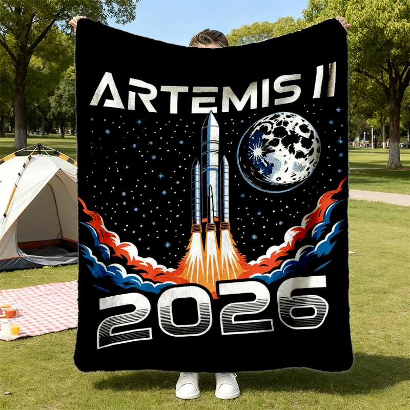 Artemis II 2026 Rocket Launch Flannel Blanket, Future Moon Mission Flannel Throw, Space Exploration, Science Gift Cozy