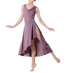 Modern Ballet Long Dress for Women Sleeveless Asymmetrical Skirt Hem Lyrical Ballerina dance Dress Stage performance costume