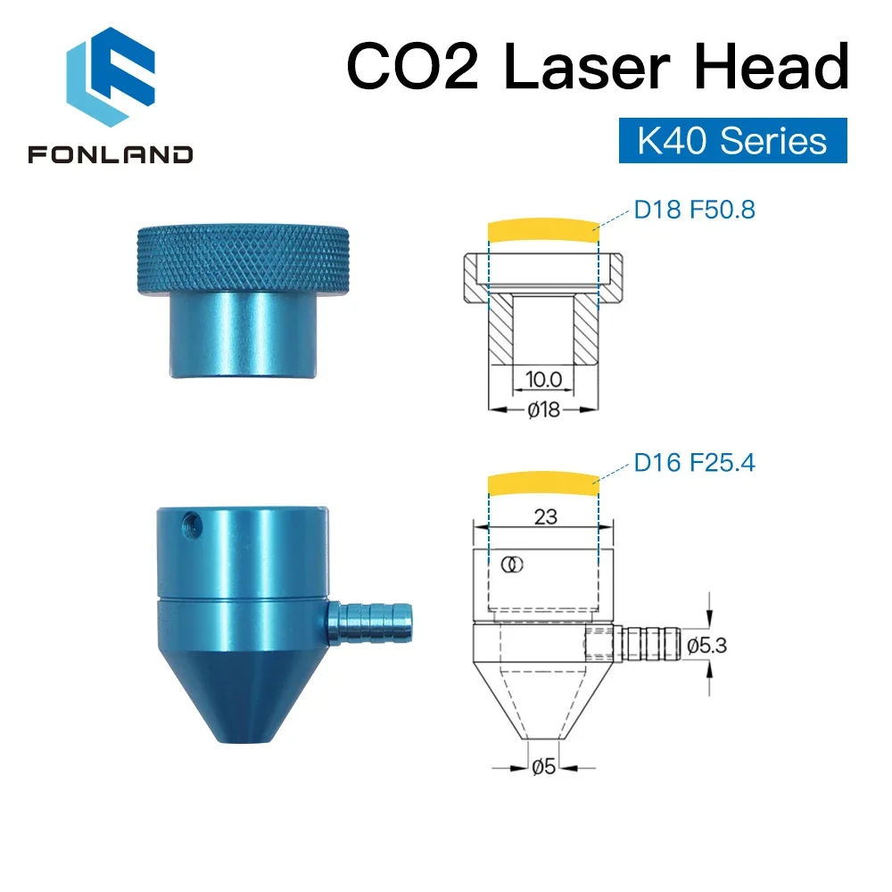 FONLAND CO2 Laser Head For K40 Series Laser Engraving Cutting Machine Lens Dia 12/15/18mm Focal Length 50.8mm Mirror 20mm