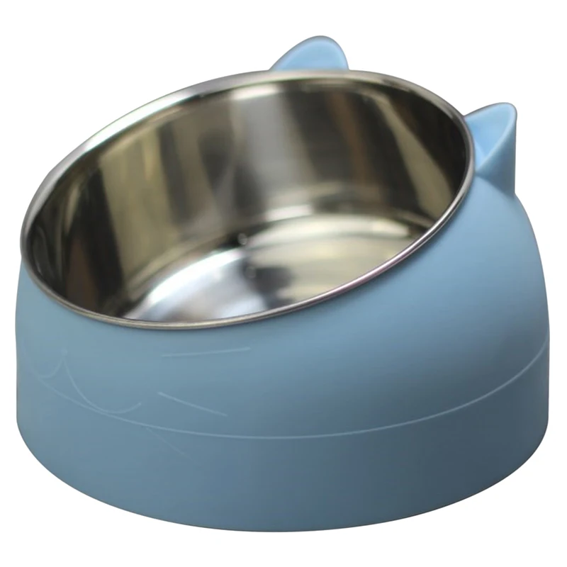 400ml Tilted Cat Bowl Non-slip Base Puppy Cats Dogs Food Drink Water Feeder Stainless Steel Neck Protection Dish Pet Bowls