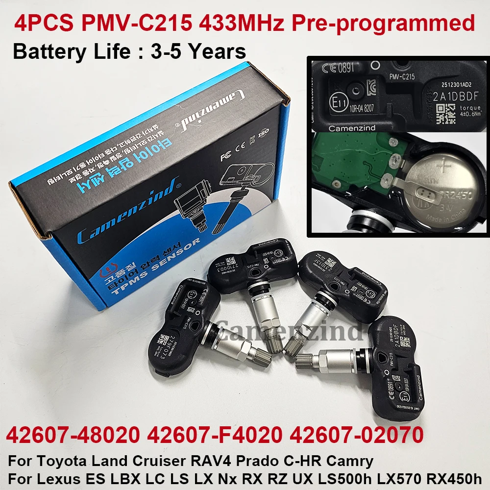 

4 шт. датчики TPMS PMV-C215 42607-48020 42607-F4020 42607-02070 433 МГц для Lexus LS500h LX570 RX450h Toyota Land Cruiser RAV4
