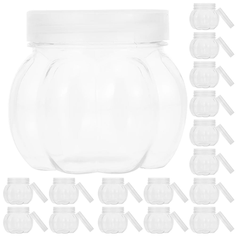 

20 Pcs Pumpkin Candy Jar Jars Plastic Bottles Small Cookie for Party Table The Pet With Lid Clear