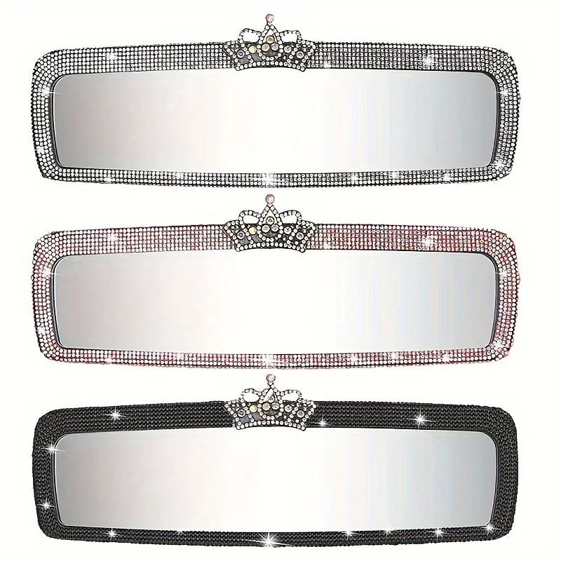 1Pc Chic Crystal-Encrusted Car Makeup Mirror - Ultra-Thin Sunshade Design for All Vehicles Durable ABS Plastic