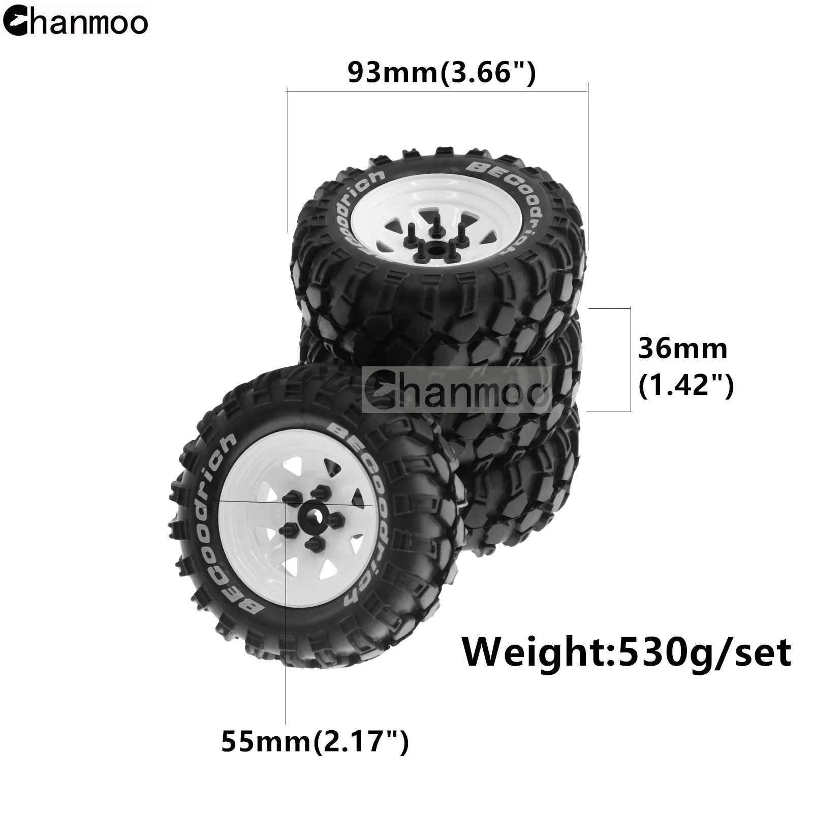 1.9 Gumowe opony z metalowymi felgami do gąsienic 1/10 RC Traxxas TRX4 Axial SCX10 90046 90047 MST HSP Redcat Gen8