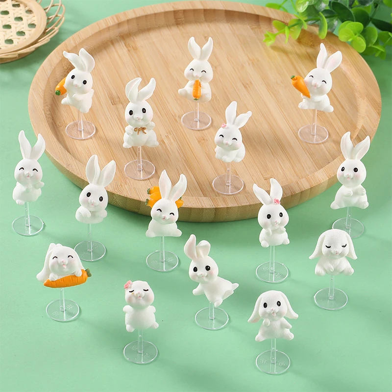 

Cute Rabbit Figurine Micro Landscape Ornaments With Stand Mini Bunny Desktop Vehicle Mounted Decor Dollhouse Miniature Model Toy