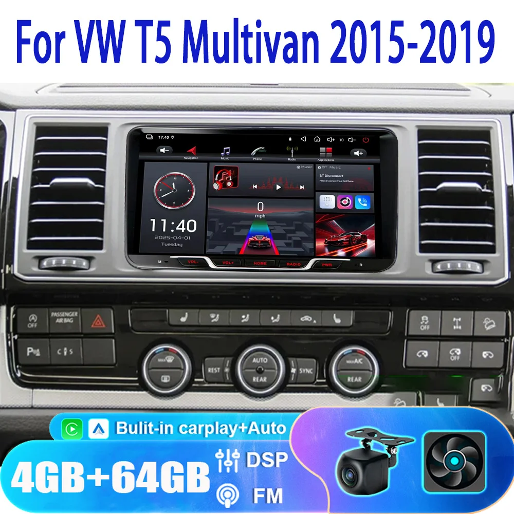 

9" 4+64GB Car Radio For VW T5 Multivan 2015-2019 Wireless Carplay Android Auto Head Unit FM GPS BT Reversing Image