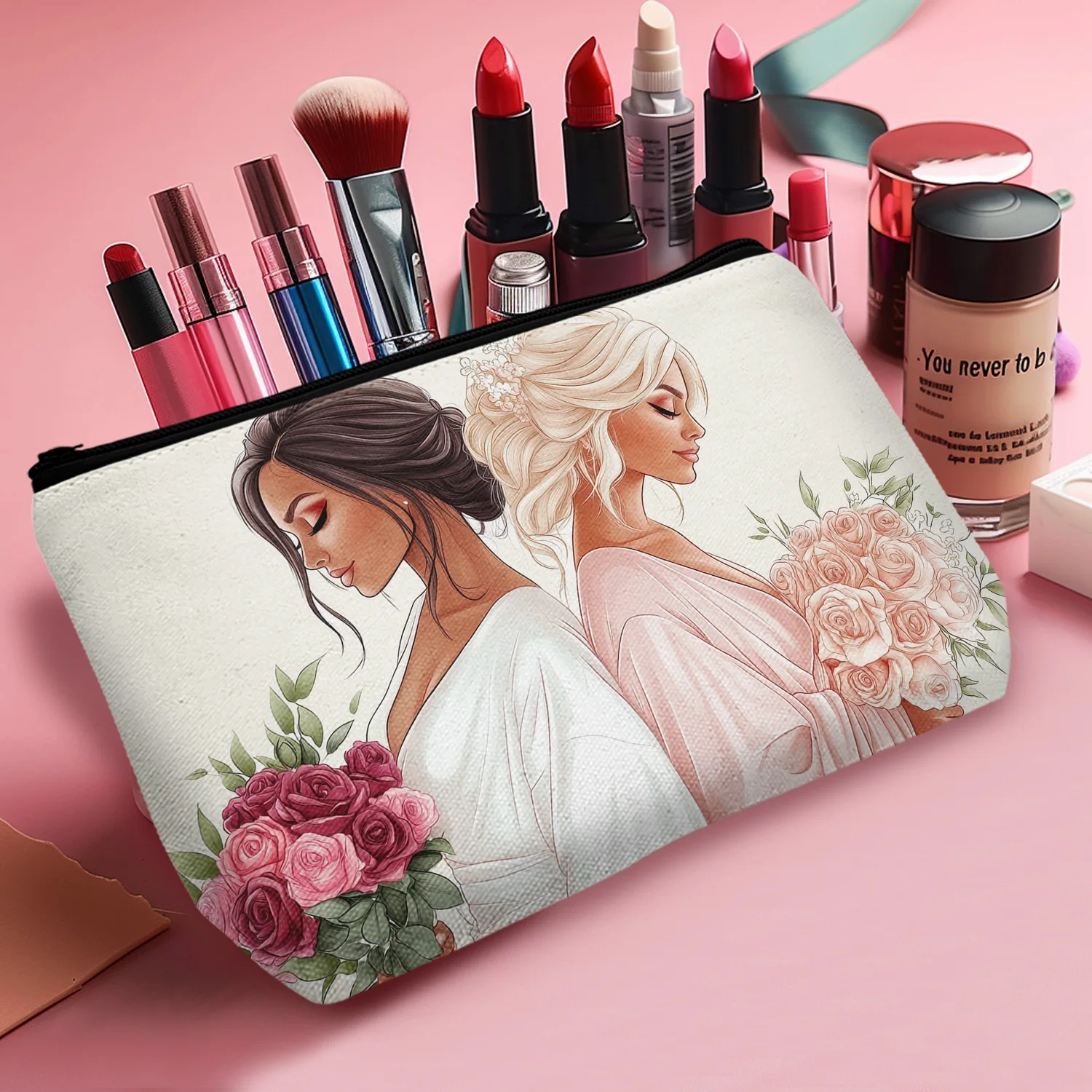 1Pc Elegant Bride And Bridesmaids Pretty Makeup Bag Multifunctional Durable Fashion Women'S Cosmetic Bag Suitable For Daily Use