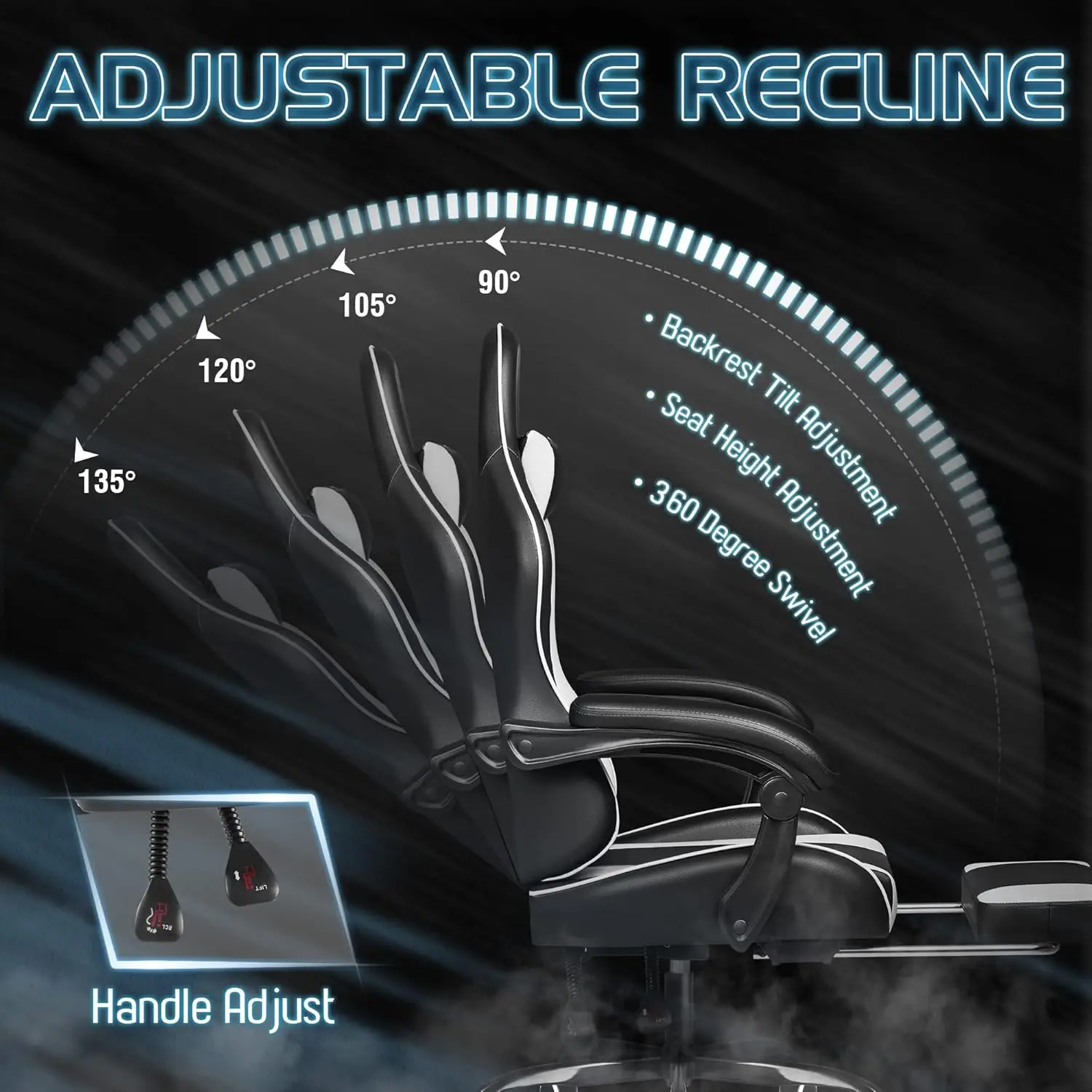 Gaming Chair, Video Game Chair with Footrest and Massage Lumbar Support, Ergonomic Computer Chair Height