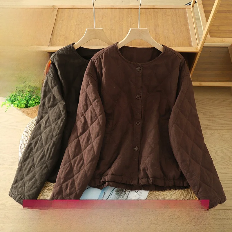 

Retro Thiened Linen Cotton Jaet Warm Outerwear Winter New Sle Color Small Cotton Jaet Women's Loose Fit Long Sl...
