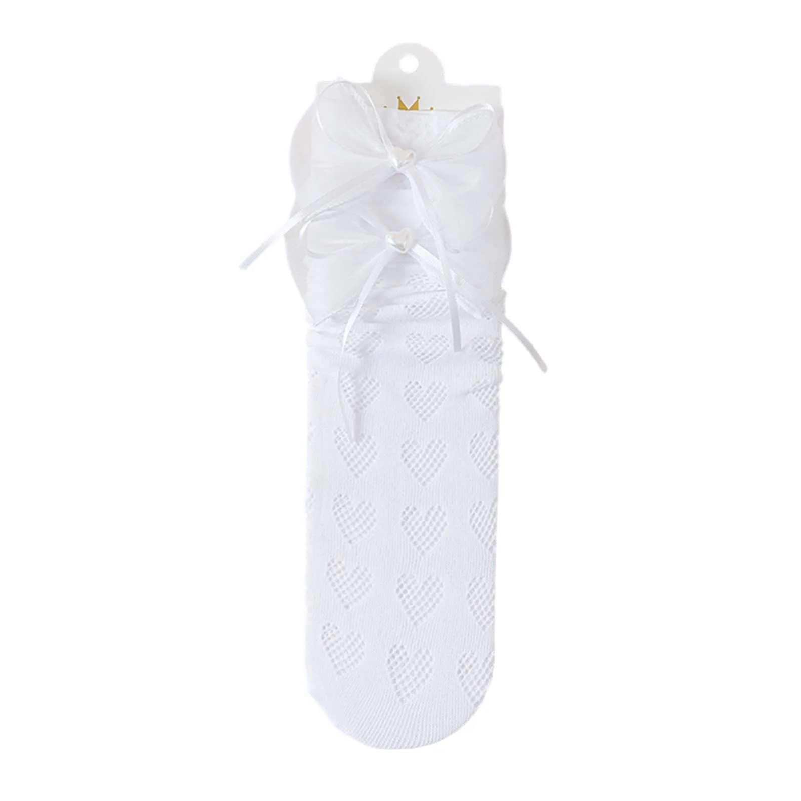 

Little Girls Knee High Socks with Bow Tie Decor Heart Hollow Out Cute Socks for Summer