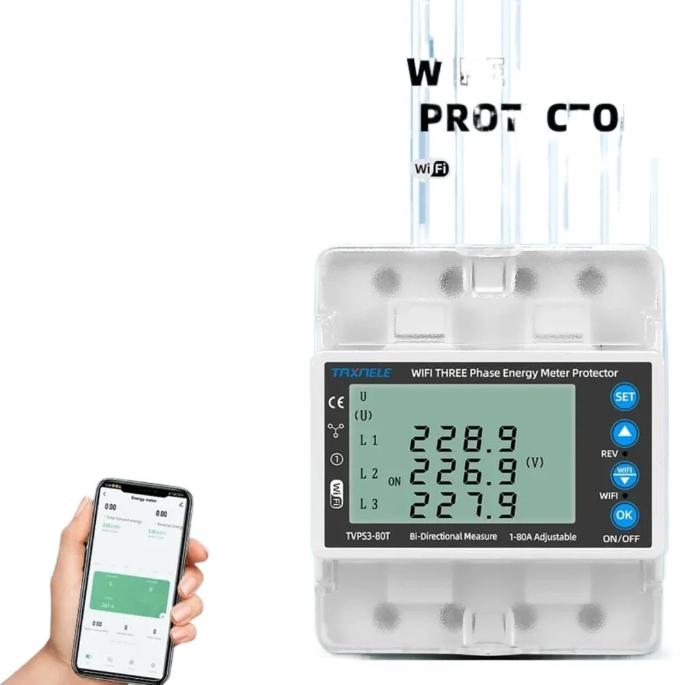 

3 Phase 4 Wire Tuya WIFI Smart Bidirectional Energy Meter Over/Under Voltage Protector Switch Current Limiter Smart Life Control