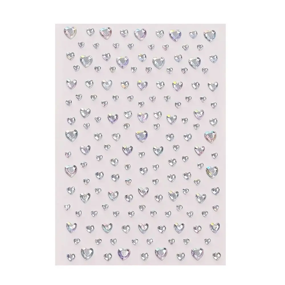 3D Dazzling Face Rhinestone Sticker Aurora Iridescent Heart Shape 3D Rhinestone Sticker Round Shape Transparent