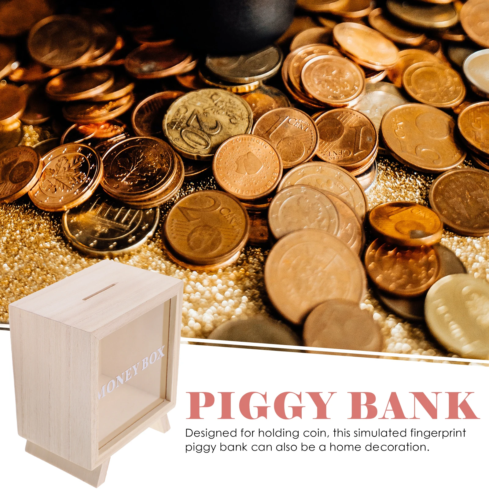 

Wooden Piggy Bank Savings Box Money Jar Durable Smooth Textured Gift for Festivals Birthday Friends Piggy Bank