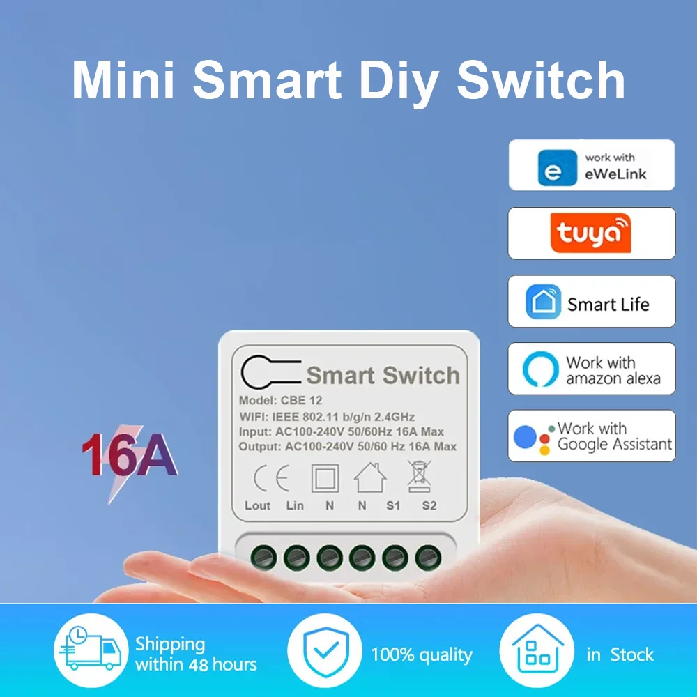 CBE 16A Mini Wifi DIY Light Switch Module 2-way Control Work With eWelink Smart Home Alexa Google Home Assistant Yandex Salute