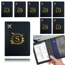 Pu Passport Cover Airplane Travel Passport Case Pocket Business Passport Clip Bank Card Organizer Cover Wreath Letter Pattern