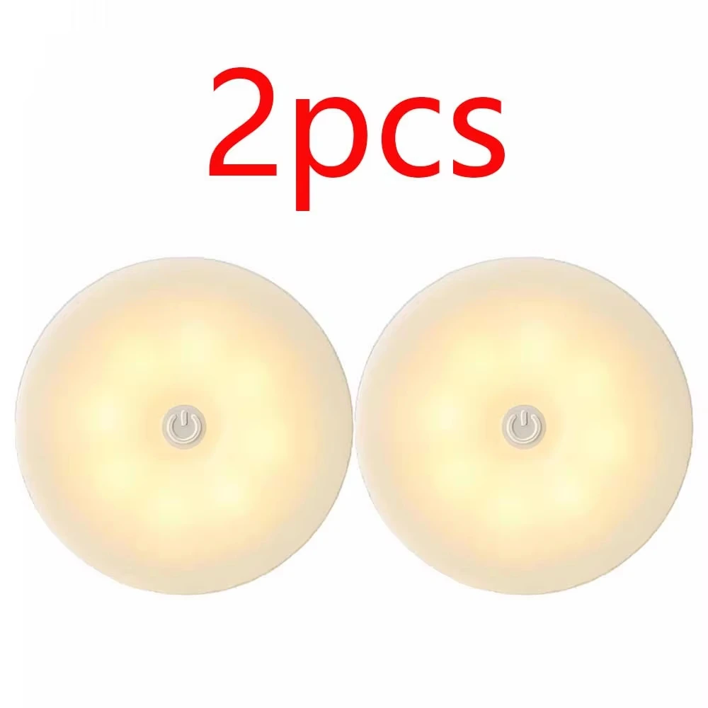 2pcs LED Smart Human Body Sensor Night Lamp Emergency Automatic Lighting USB Charging Wireless Magentic Suction Use Night Light