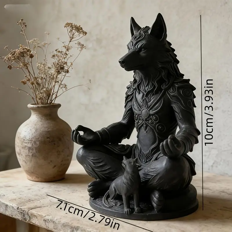 3D Printing Gothic Werewolf & Cub Meditation Statue For Shelf, Eerie Decor & Collectible Gift