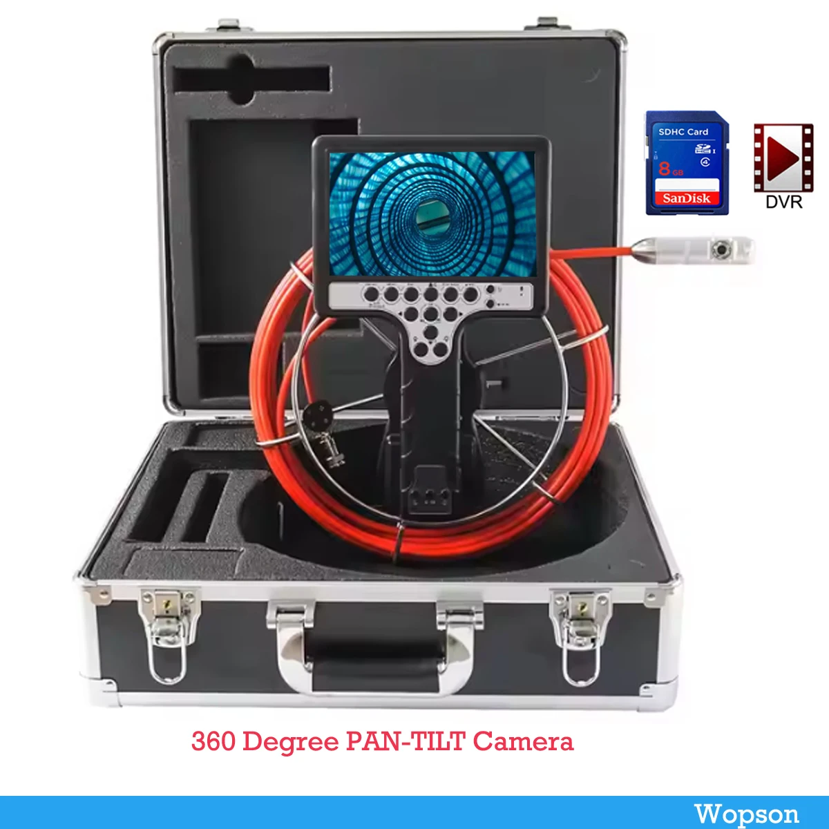 7mm Soft 20 Meters Cable 360 Degree PAN-TILT 23mm Dual camera head with 7 inch monitor screen wopson pipe sewer camera