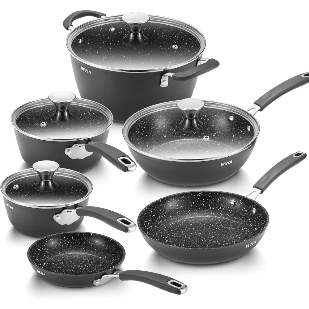 

Induction Pots and Pans Set Non-Stick, Induction Cookware Sets 10-PCS, Anti-Scald Handles＆Lids