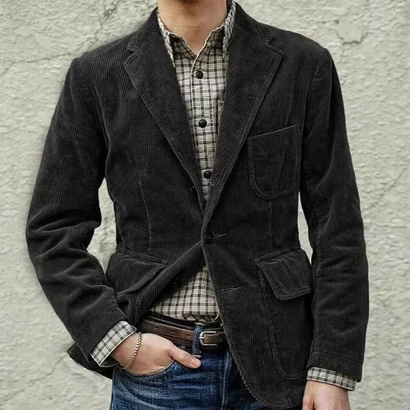Europejska i amerykańska biznesowa męska odzież wierzchnia na wiosnę i jesień, modny sztruksowy płaszcz z guzikami Slim Fit S-XXXL