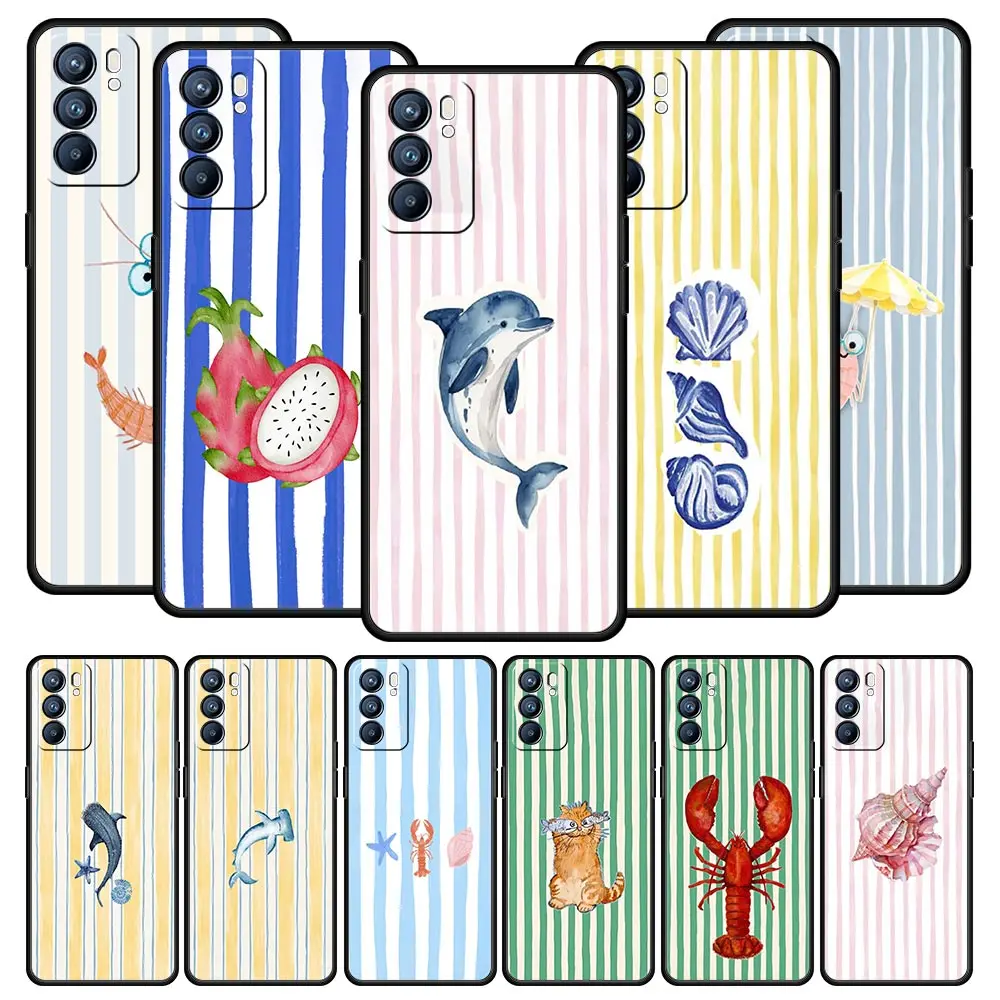 Phone Case For Oppo Reno15 Reno14 13 12 11 F 10 Pro A54 5G Find X5 A53 A52 A9 A78 4G A80 A98 Cover Marine Organism Striped Base