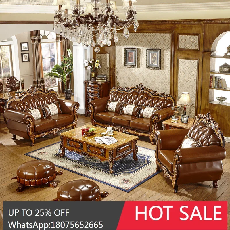 SGF European Style Genuine Leather Sofa Solid Wood U-Shaped Sofa 1+2+3 Corner