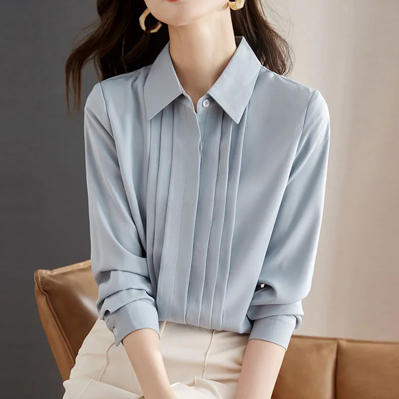 Office Lady Turn Down Collar Women Shirt New Long Sleeve Chiffon Shirt Blouse Women Tops Blouses Shirts Camisas De Mujer G891