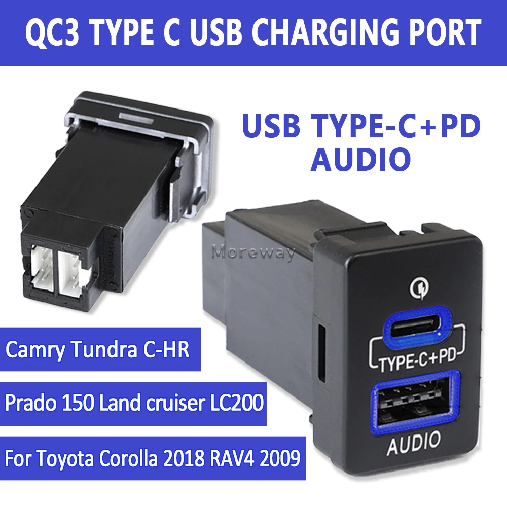 carregador-rapido-led-vermelho-tipo-c-pd-adaptador-portas-duplas-usb-para-toyota-yaris-2008-prado-lc150-camry-2016-reiz-c-hr-2021-acessorios