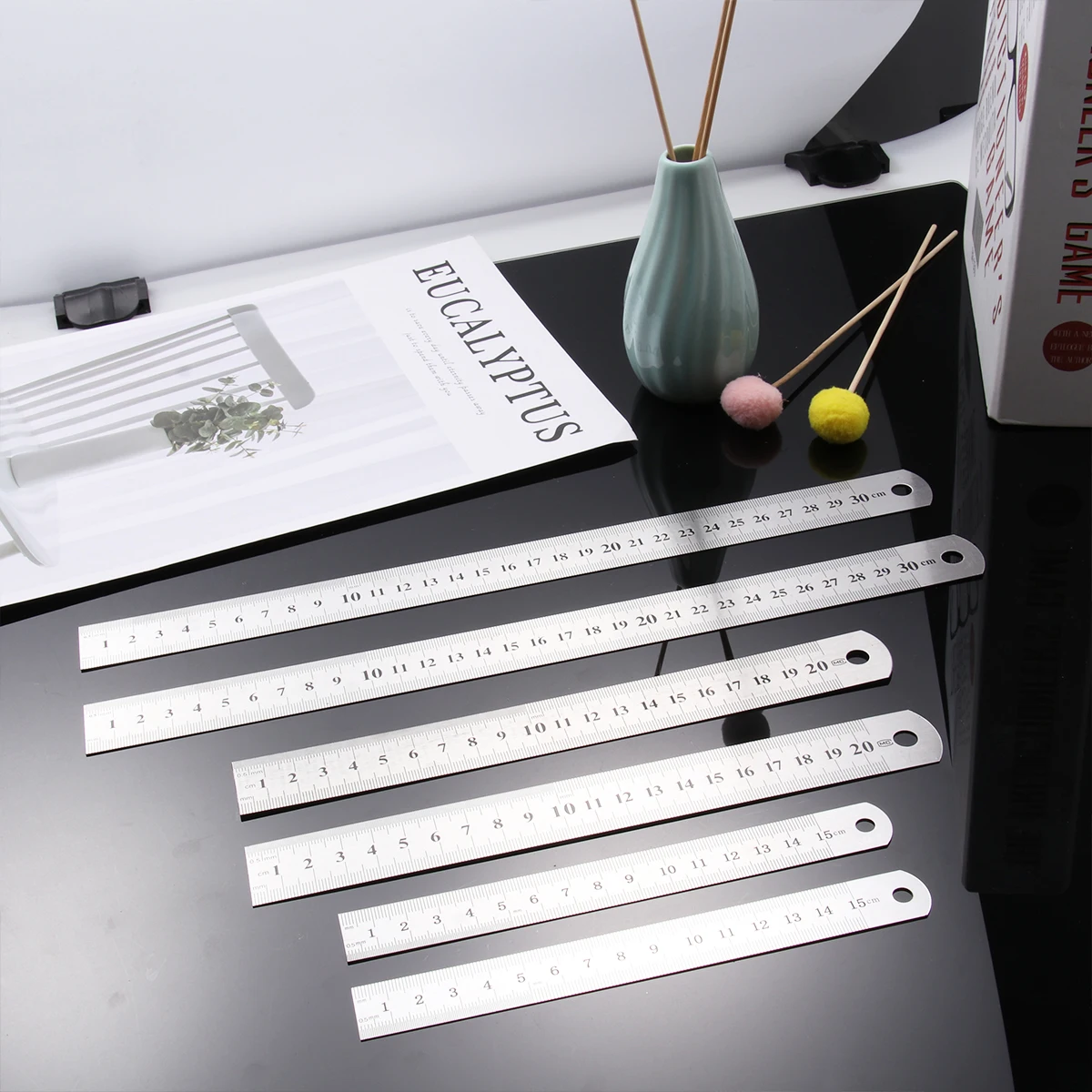 Règle en acier inoxydable, mesure à Double échelle, outil d'ingénierie de précision pour l'école et le bureau, 15Cm + 20Cm + 30Cm chacun, 6 pièces