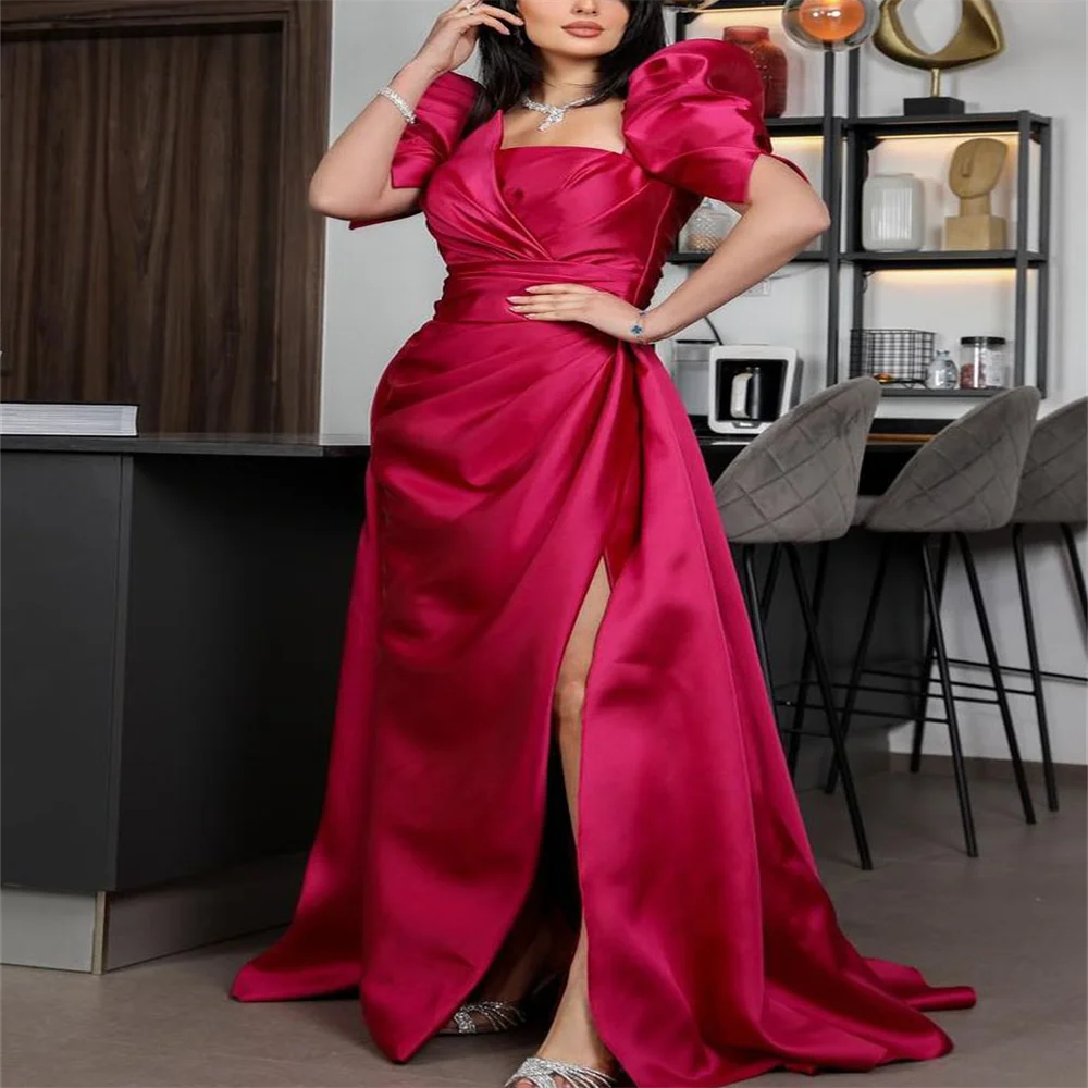 

Evening Dresses 2024 Luxury Fuchsia Red Dresses For Formal Occasions Dresses On Offer Clearance Puff Sleeve New Prom Dress