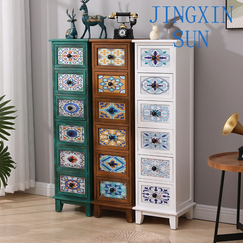 Thickened solid wood retro chest cabinet, crevice cabinet, simple bedside table, drawer type storage cabinet, small cm narrow si