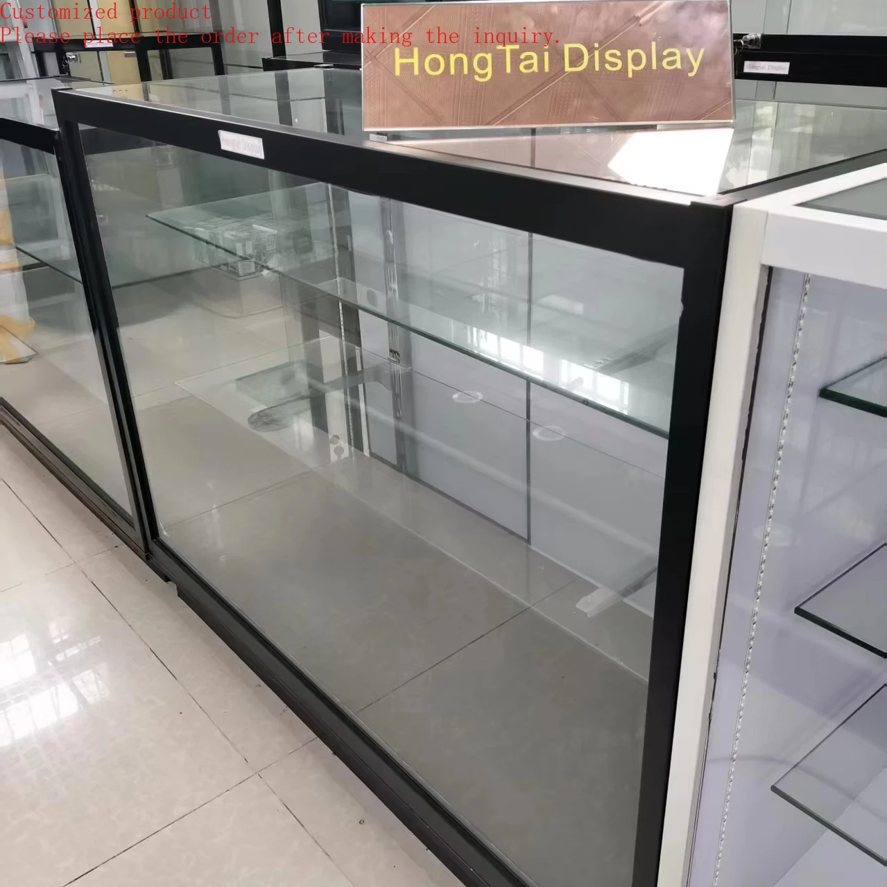 

Custom.Black Aluminum Frame Smoke Shop Table Display Glass Fixtures Retail Store Armoire Store Kiosk Display Counter Top Glass D